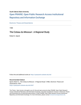 The Coteau Du Missouri : a Regional Study