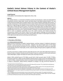 Kodiak's Setnet Salmon Fishery in the Context of Alaska's Limited Access