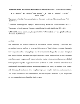 Iron Formations: a Record of Neoarchean to Paleoproterozoic Environmental History