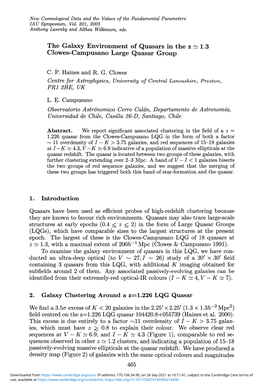 The Galaxy Environment of Quasars in the Z ~ 1.3 Clowes-Campusano Large Quasar Group