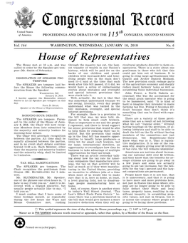 Congressional Record United States Th of America PROCEEDINGS and DEBATES of the 115 CONGRESS, SECOND SESSION