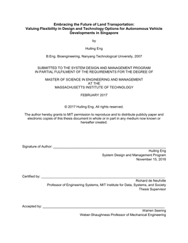 Embracing the Future of Land Transportation: Valuing Flexibility in Design and Technology Options for Autonomous Vehicle Developments in Singapore