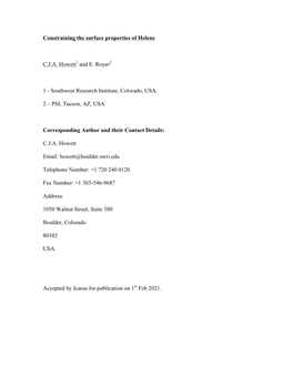 Constraining the Surface Properties of Helene CJA Howett1 and E. Royer2 1