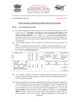 Civil Wing NOTICE INVITING TENDER for DEMOLITION of PO