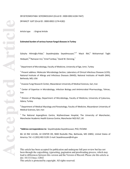 Estimated Burden of Serious Human Fungal Diseases in Turkey