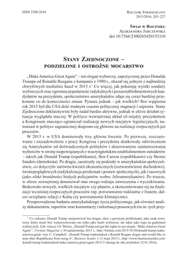 Stany Zjednoczone – Podzielone I Ostrożne Mocarstwo