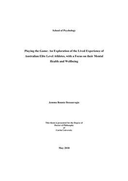 Playing the Game: an Exploration of the Lived Experience of Australian Elite Level Athletes, with a Focus on Their Mental Health and Wellbeing