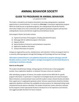 PROGRAMS in ANIMAL BEHAVIOR Last Updated 02/21/2008