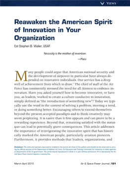 Reawaken the American Spirit of Innovation in Your Organization Col Stephen B