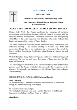 Holy Week Liturgies in the Diocese of Clogher