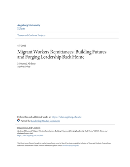 Migrant Workers Remittances: Building Futures and Forging Leadership Back Home Mohamed Abdinur Augsburg College