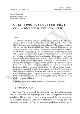 Sunni Literary Responses to the Spread of Shia Ideology in Northern Nigeria