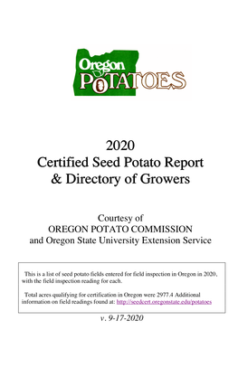 2020 Certified Seed Potato Report & Directory of Growers