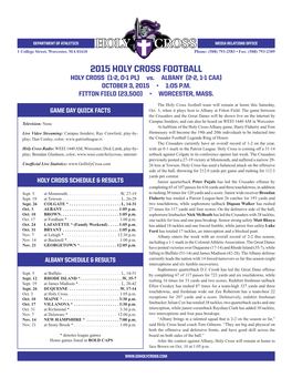 2015 HOLY CROSS FOOTBALL HOLY CROSS (1-2, 0-1 PL) Vs