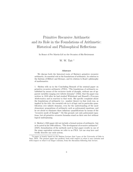 Primitive Recursive Arithmetic and Its Role in the Foundations of Arithmetic: Historical and Philosophical Reﬂections