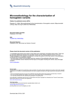 Micromethodology for the Characterization of Hemoglobin Variants