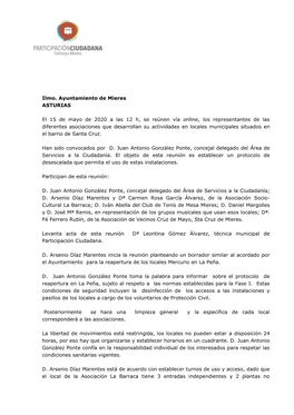 Ilmo. Ayuntamiento De Mieres ASTURIAS El 15 De Mayo De 2020