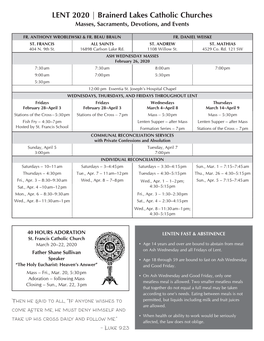 LENT 2020 | Brainerd Lakes Catholic Churches Masses, Sacraments, Devotions, and Events