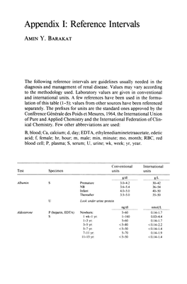 Appendix I: Reference Intervals