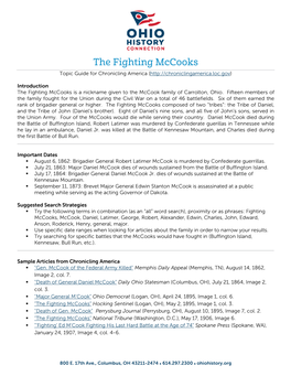 The Fighting Mccooks Topic Guide for Chronicling America (