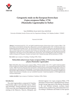 Cytogenetic Study on the European Brown Hare (Lepus Europaeus Pallas, 1778) (Mammalia: Lagomorpha) in Turkey