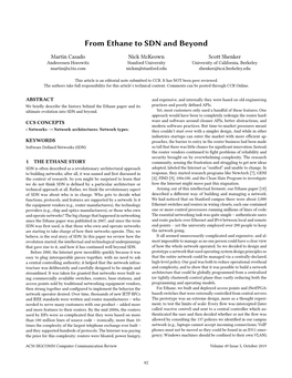 From Ethane to SDN and Beyond