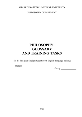 PHILOSOPHY: GLOSSARY and TRAINING TASKS for the First-Year Foreign Students with English-Language Training