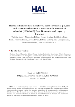 Recent Advances in Atmospheric, Solar-Terrestrial Physics and Space