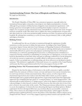 Institutionalizing Torture: the Case of Hospitals and Prisons in China by Leighann Mcchesney