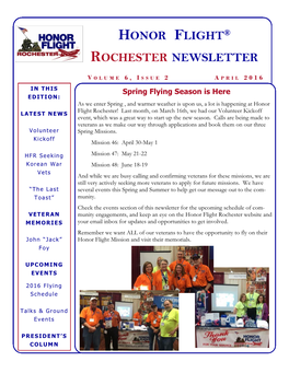 Honor Flight® Rochester Newsletter