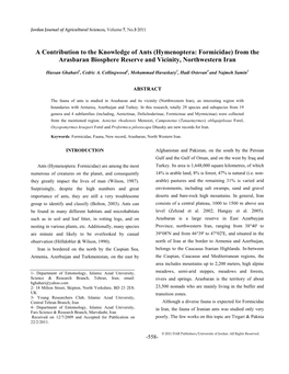 A Contribution to the Knowledge of Ants (Hymenoptera: Formicidae) from the Arasbaran Biosphere Reserve and Vicinity, Northwestern Iran