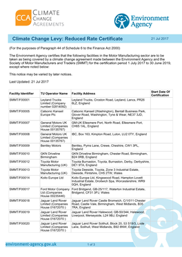 Climate Change Levy: Reduced Rate Certificate 21 Jul 2017