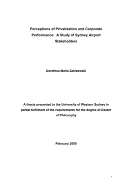 Perceptions of Privatisation and Corporate Performance: a Study of Sydney Airport Stakeholders
