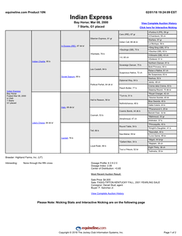 Indian Express Bay Horse; Mar 08, 2000 View Complete Auction History 7 Starts, G1 Placed Click Here for Interactive Nicking