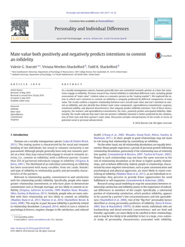 Mate Value Both Positively and Negatively Predicts Intentions to Commit an Inﬁdelity