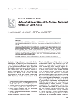 Culicoides Biting Midges at the National Zoological Gardens of South Africa