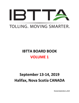 IBTTA BOARD BOOK VOLUME 1 September 13-14, 2019 Halifax