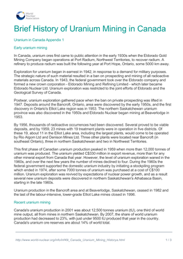 Brief History of Uranium Mining in Canada