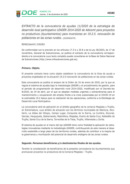 EXTRACTO De La Convocatoria De Ayudas 11/2020 De La Estrategia De