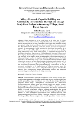 Village Economic Capacity Building and Community Infrastructure Through the Village Study Fund Budget in Wawoangi Village, South Buton Regency