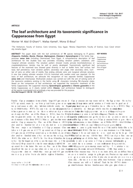 The Leaf Architecture and Its Taxonomic Significance in Capparaceae from Egypt Monier M Abd El-Ghani1 *, Wafaa Kamel2 , Mona El-Bous2