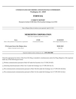 Form 8-K Meredith Corporation