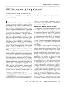 PET Evaluation of Lung Cancer*