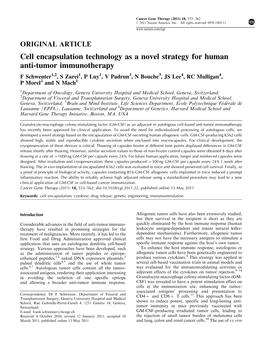 Cell Encapsulation Technology As a Novel Strategy for Human Anti-Tumor