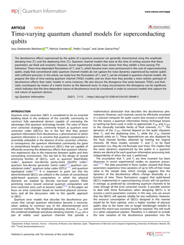 Time-Varying Quantum Channel Models for Superconducting Qubits ✉ Josu Etxezarreta Martinez 1 , Patricio Fuentes 1, Pedro Crespo1 and Javier Garcia-Frias2