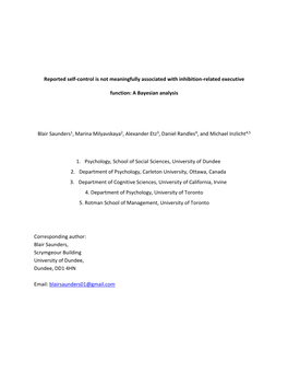 Reported Self-Control Is Not Meaningfully Associated with Inhibition-Related Executive