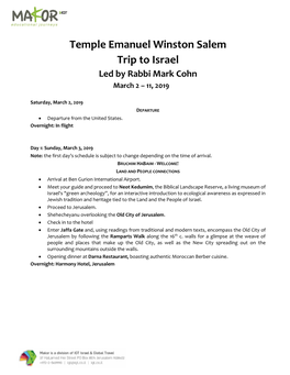 Temple Emanuel Winston Salem Trip to Israel Led by Rabbi Mark Cohn March 2 – 11, 2019