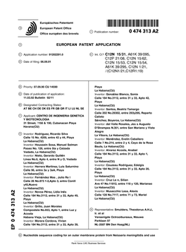 Nucleotide Sequence Coding for an Outer Membrane Protein from Neisseria Meningitidis and Use