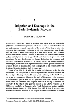 Irrigation and Drainage in the Early Ptolemaic Fayyum