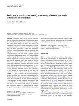 Keys to Identify Community Effects of Low Levels of Toxicants in Test Systems